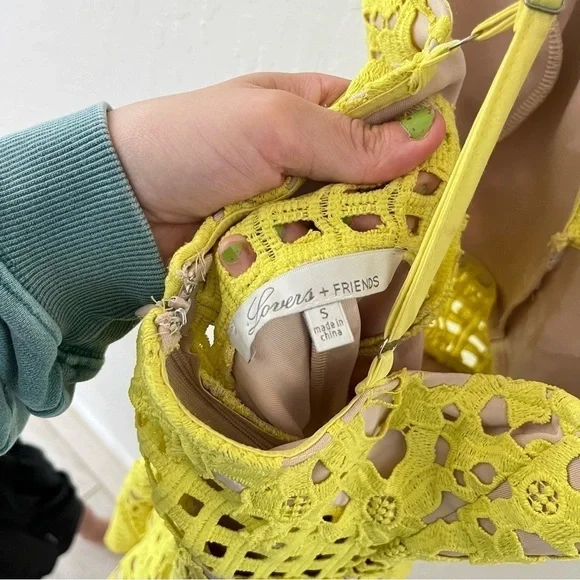 Lovers and Friends Above Knee Bellini Neon Yellow Lace Eyelet Small - Picture 13 of 14